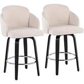 Dahlia 25" Counter Stool in Cream Fabric, Black Wood, & Chrome (Set of 2)
